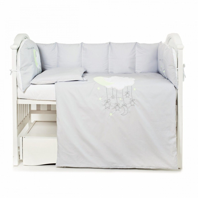 Постільний комплект 6 ел Babycentre & Twins Moonlight 4011-BTMO-10, grey, білий/сірий