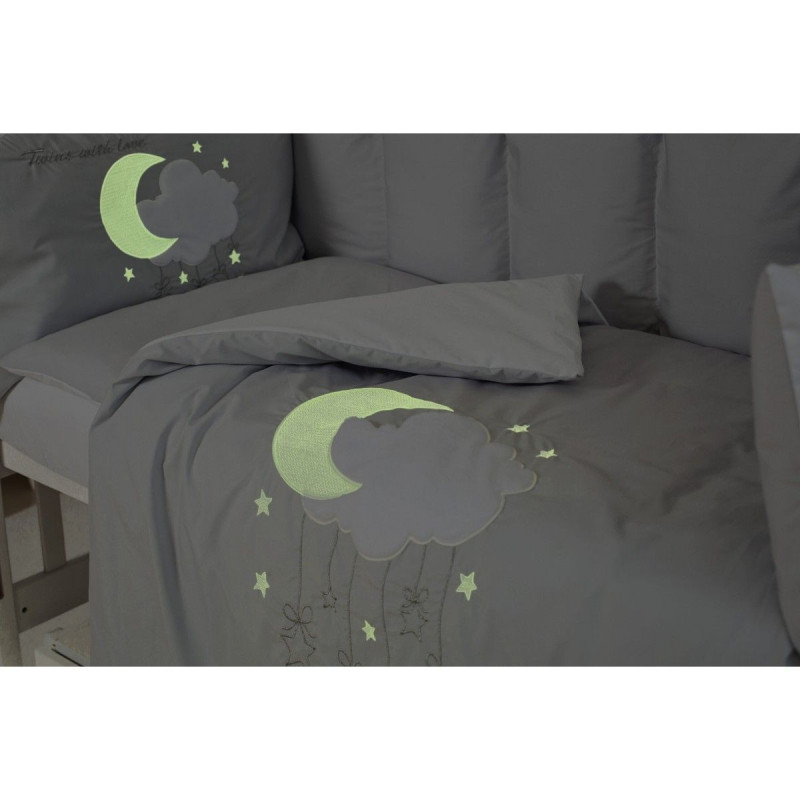 Постільний комплект 6 ел Babycentre & Twins Moonlight 4011-BTMO-10, grey, білий/сірий