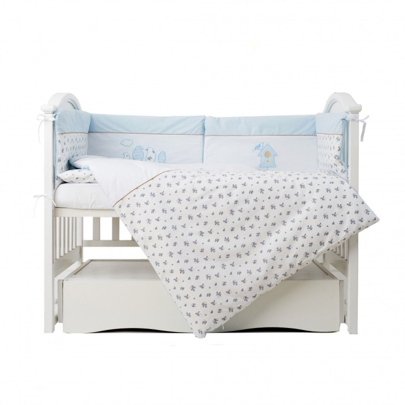 Постільний комплект 6 ел Twins Birds 4021-TB-401, blue/white, білий/блакитний