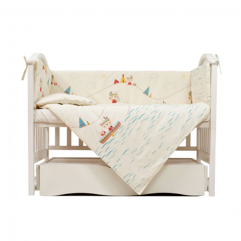 Постільний комплект 6 ел Twins Eco Line 4090-E-012, Indian summer blue, беж/блакитний
