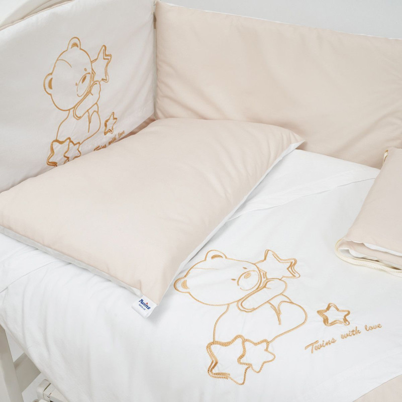 Постільний комплект 7 ел Twins Dolce Loving bear 4075-DLB-02, white/beige, білий/беж