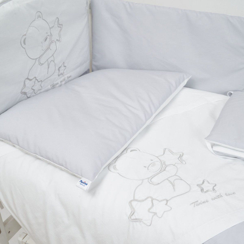 Постільний комплект 7 ел Twins Dolce Loving bear 4075-DLB-10, white/grey, білий/сірий