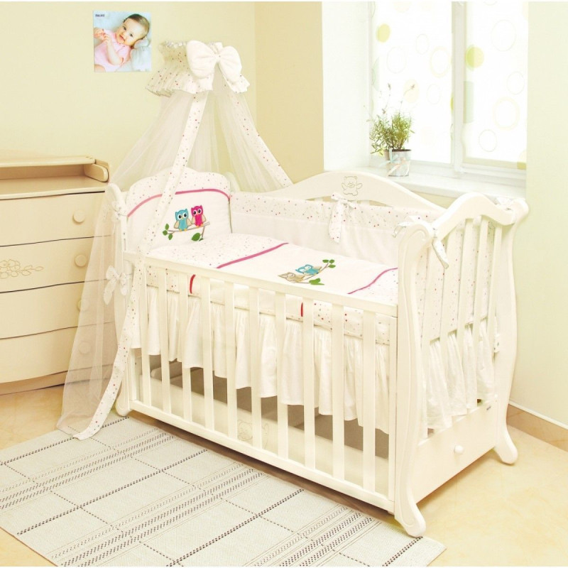 Постільний комплект 7 ел Twins Evo Сови 4073-A-020, pink, білий/рожевий