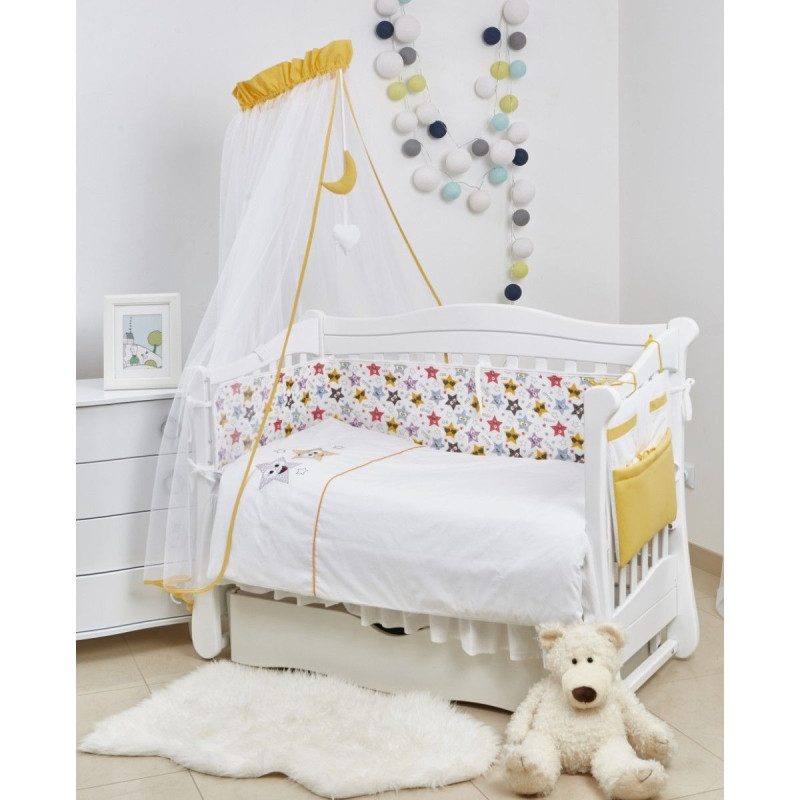 Постільний комплект 8 ел Twins 3D Funny Stars (бампер мембрана) 4079-S-003, yellow, жовтий