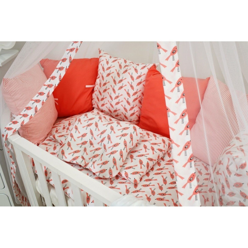 Постільний комплект 8 ел Twins Dolce Пташки 4064-DB-405, coral, кораловий