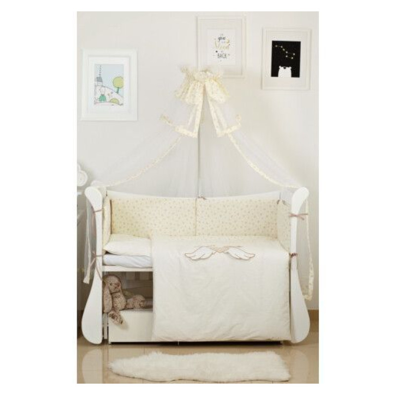 Постільний комплект 8 ел Twins Evo Angel Baby 4073-A-010, beige, білий/беж