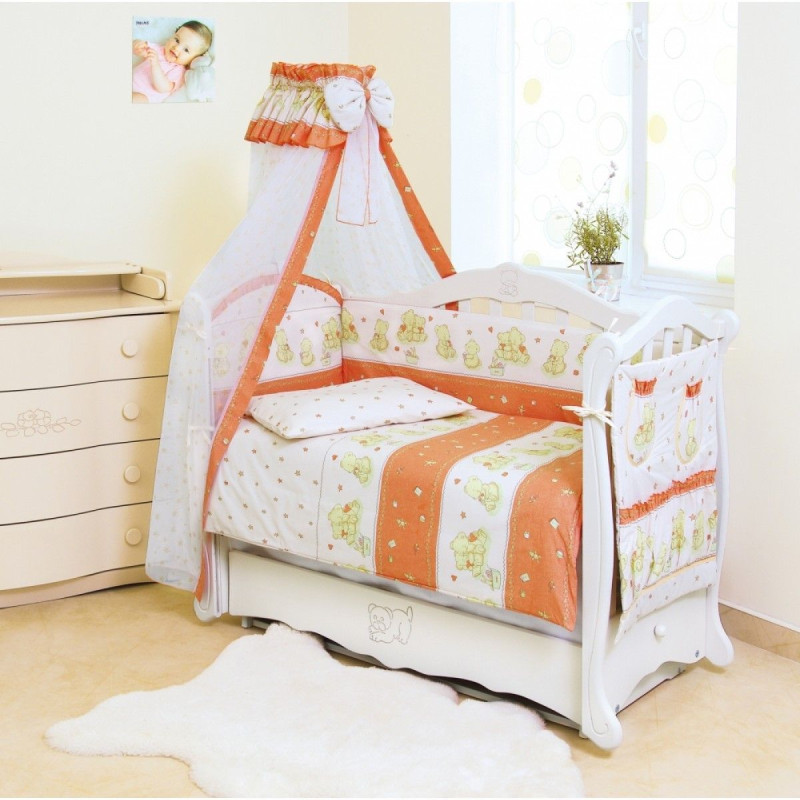 Постільний комплект 8 ел Twins Standard Basic 4050-CB-018, Ведмедики з зіркою теракотові, теракотовий