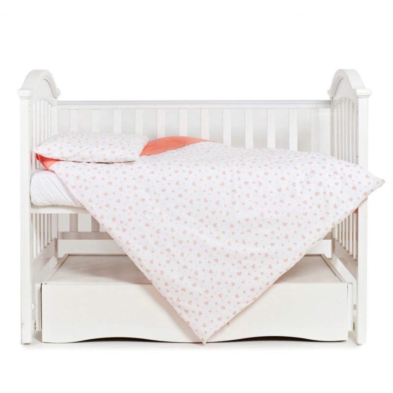 Змінна постіль 3 ел Twins Romantic 3024-R-005, Сердечка корал, білий/рожевий