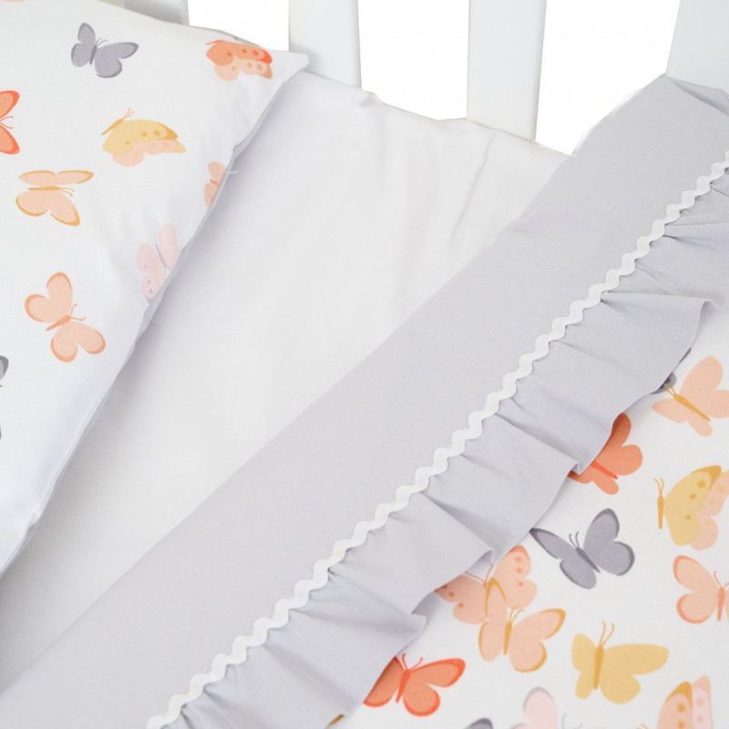 Змінна постіль 3 ел Twins Romantic Spring collection 3024-RS-101, Butterfly coral, кораловий/сірий