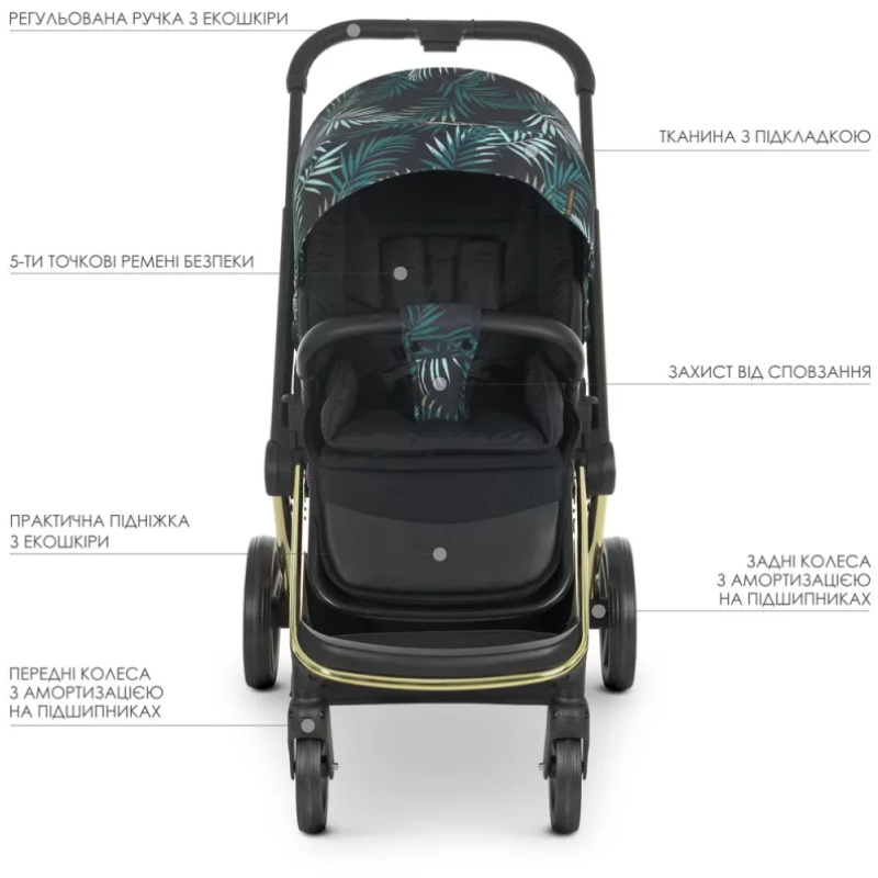 Коляска універсальна 2в1 ElCamino ME 1091-G PERSONA Black Green Palm