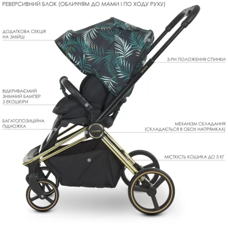 Коляска універсальна 2в1 ElCamino ME 1091-G PERSONA Black Green Palm