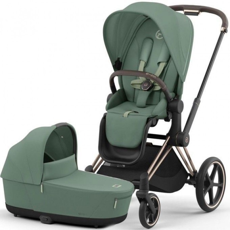 Коляска 2 в 1 Cybex Priam 4.0 Rose Gold Leaf green