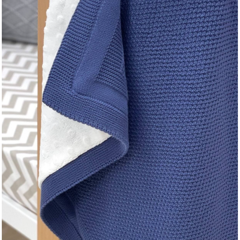 Плед Маленька Соня в'язаний утеплений рогожка синій (джинс)