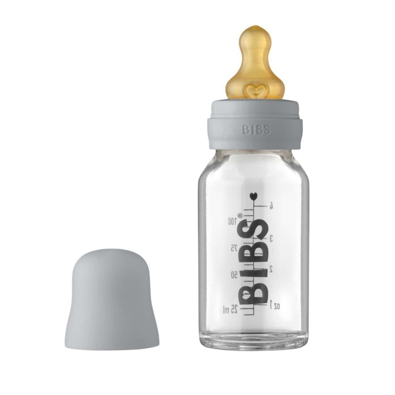Скляна дитяча пляшечка BIBS Baby Glass Bottle повний комплект 110 мл – Cloud