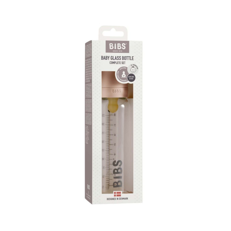 Скляна дитяча пляшечка BIBS Baby Glass Bottle повний комплект 225 мл – Blush