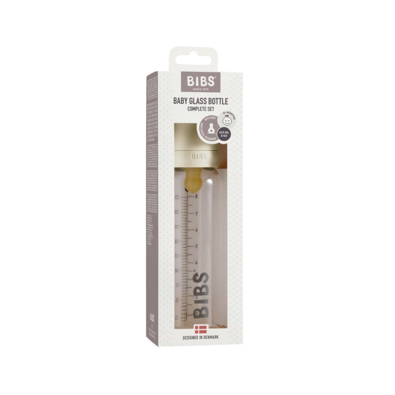 Скляна дитяча пляшечка BIBS Baby Glass Bottle повний комплект 225 мл – Ivory