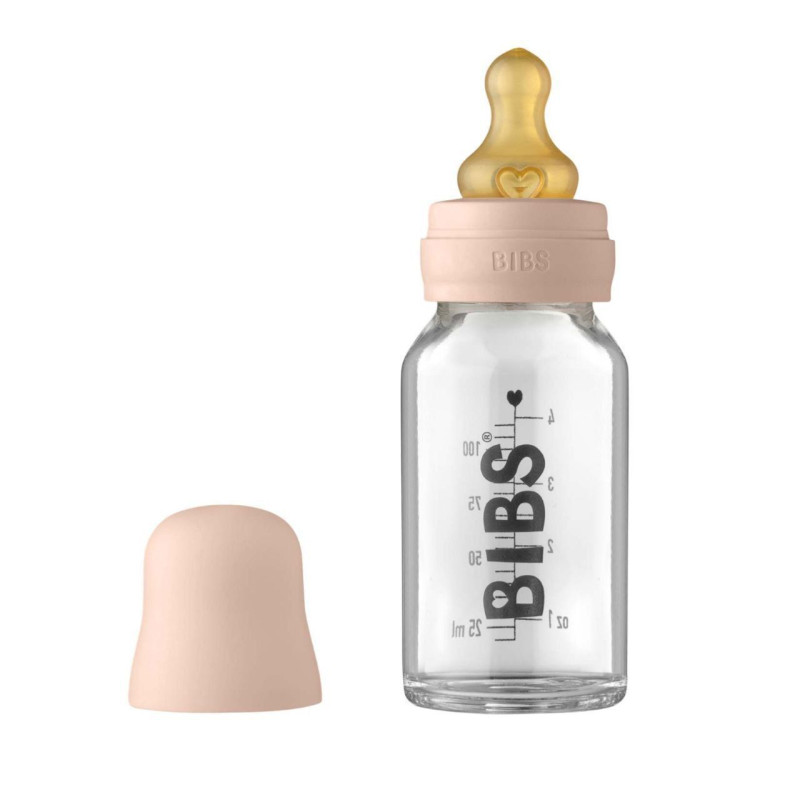 Скляна дитяча пляшечка BIBS Baby Glass Bottle повний комплект 110 мл – Blush