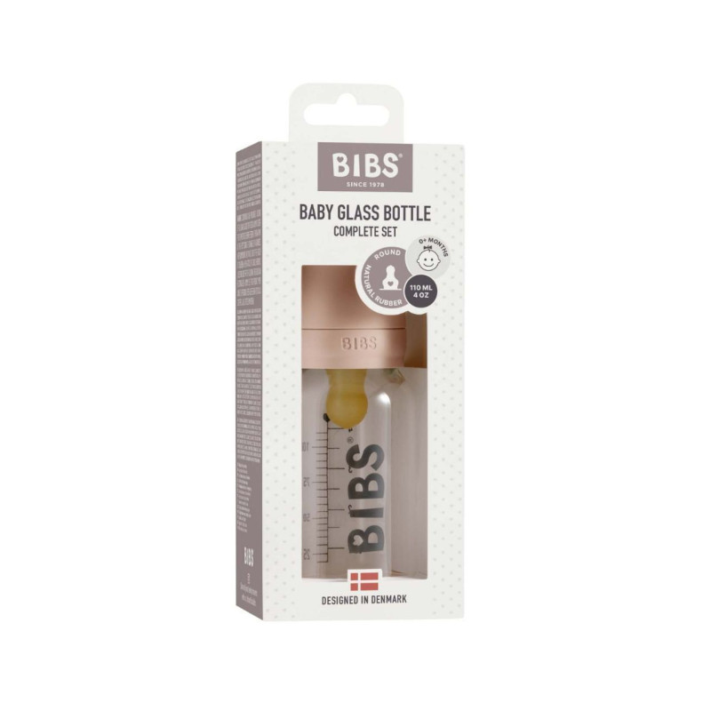 Скляна дитяча пляшечка BIBS Baby Glass Bottle повний комплект 110 мл – Blush