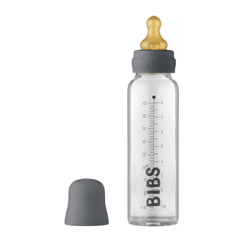 Скляна дитяча пляшечка BIBS Baby Glass Bottle повний комплект 225 мл – Iron