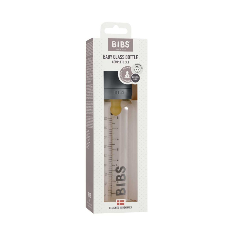 Скляна дитяча пляшечка BIBS Baby Glass Bottle повний комплект 225 мл – Iron