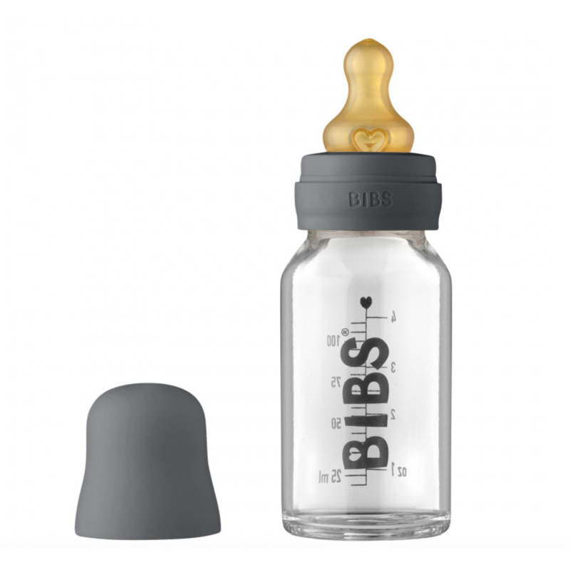 Скляна дитяча пляшечка BIBS Baby Glass Bottle повний комплект 110 мл – Iron