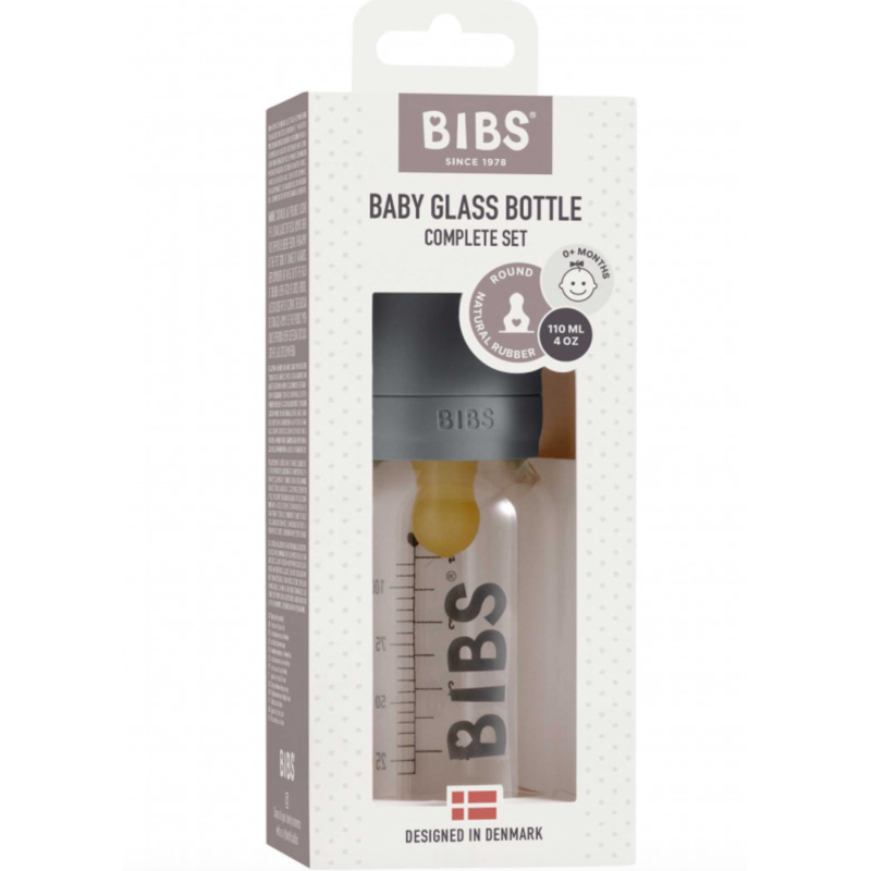 Скляна дитяча пляшечка BIBS Baby Glass Bottle повний комплект 110 мл – Iron