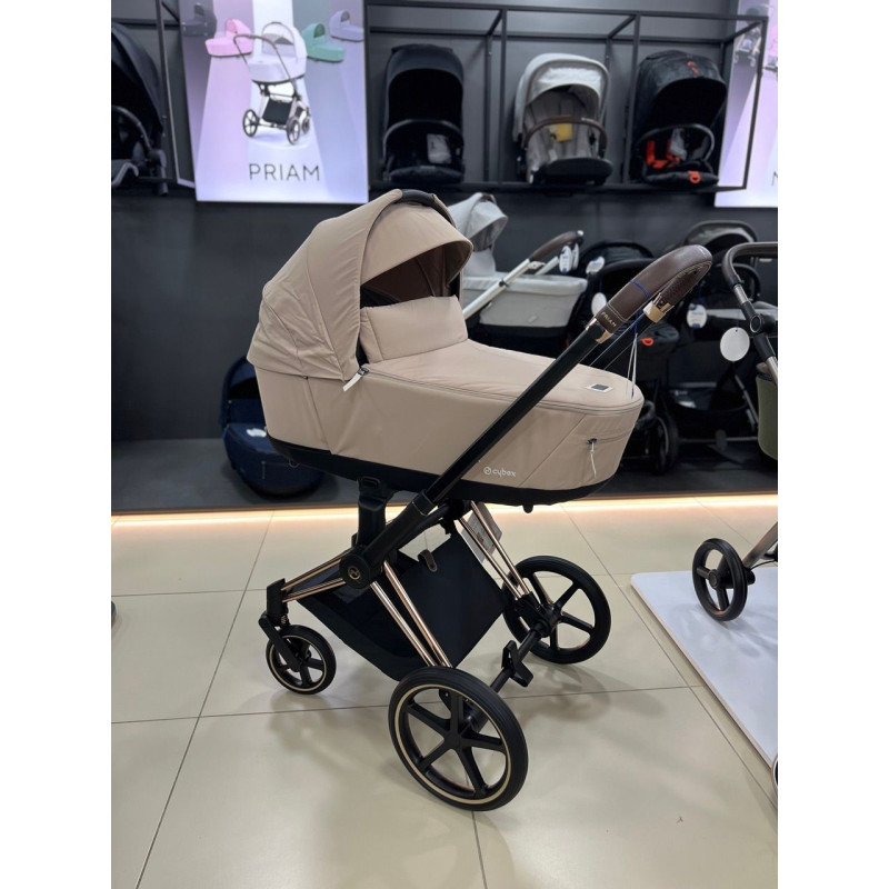 Коляска Cybex Priam шасі Rose gold + люлька Cozy Beige