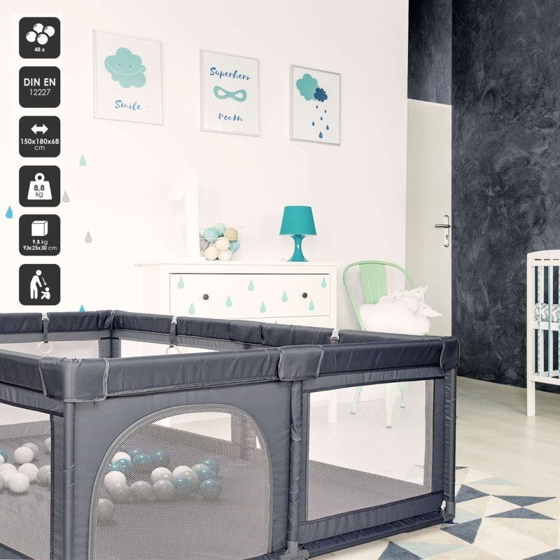 Ігровий манеж BabyGO Playpark з 48 кульками, сірий (7701)