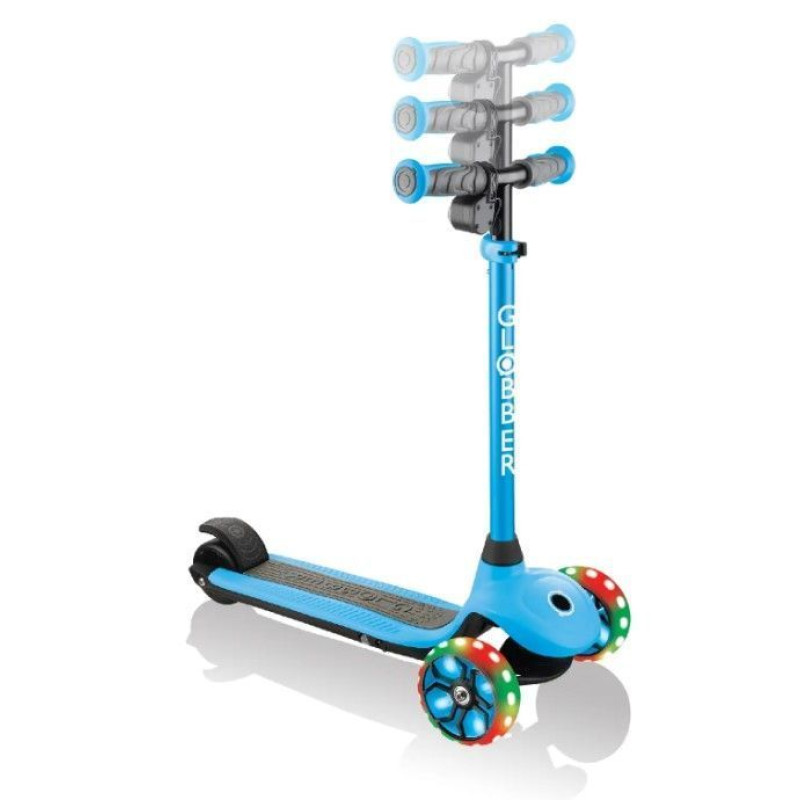Електросамокат GLOBBER серії E-MOTION 4 блакитний, колеса з підсвіткою, 50кг, 6+, 3 колеса