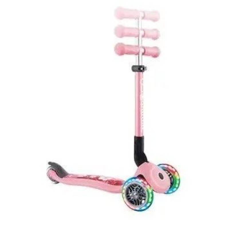 Самокат GLOBBER серії JUNIOR FOLDABLE FANTASY LIGHTS паст-рожевий з квітами, до 50кг,2+,3 колеса