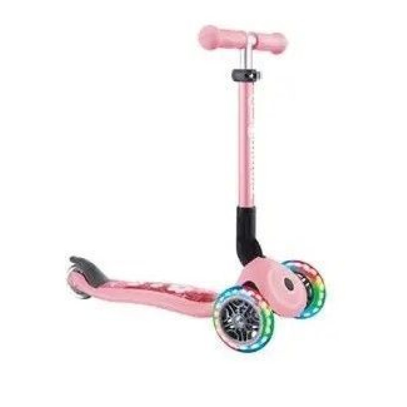 Самокат GLOBBER серії JUNIOR FOLDABLE FANTASY LIGHTS паст-рожевий з квітами, до 50кг,2+,3 колеса