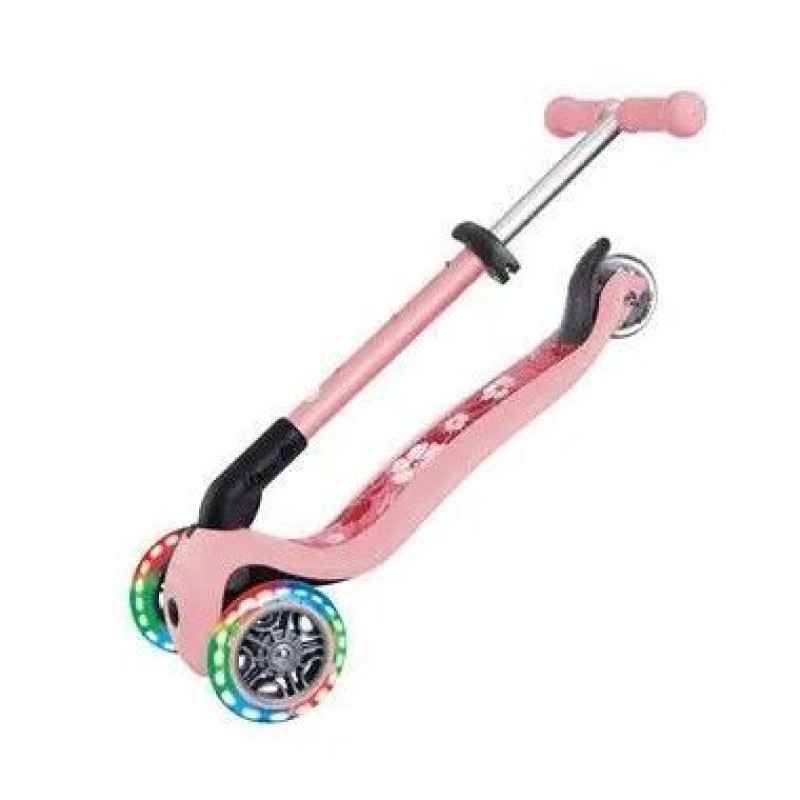 Самокат GLOBBER серії JUNIOR FOLDABLE FANTASY LIGHTS паст-рожевий з квітами, до 50кг,2+,3 колеса