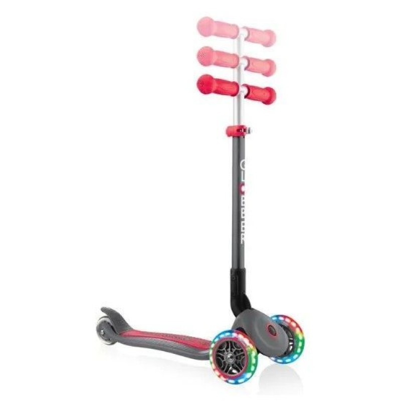 Самокат GLOBBER серії PRIMO FOLDABLE LIGHTS, сіро-червоний, колеса з підсвіткою, 50кг, 3+