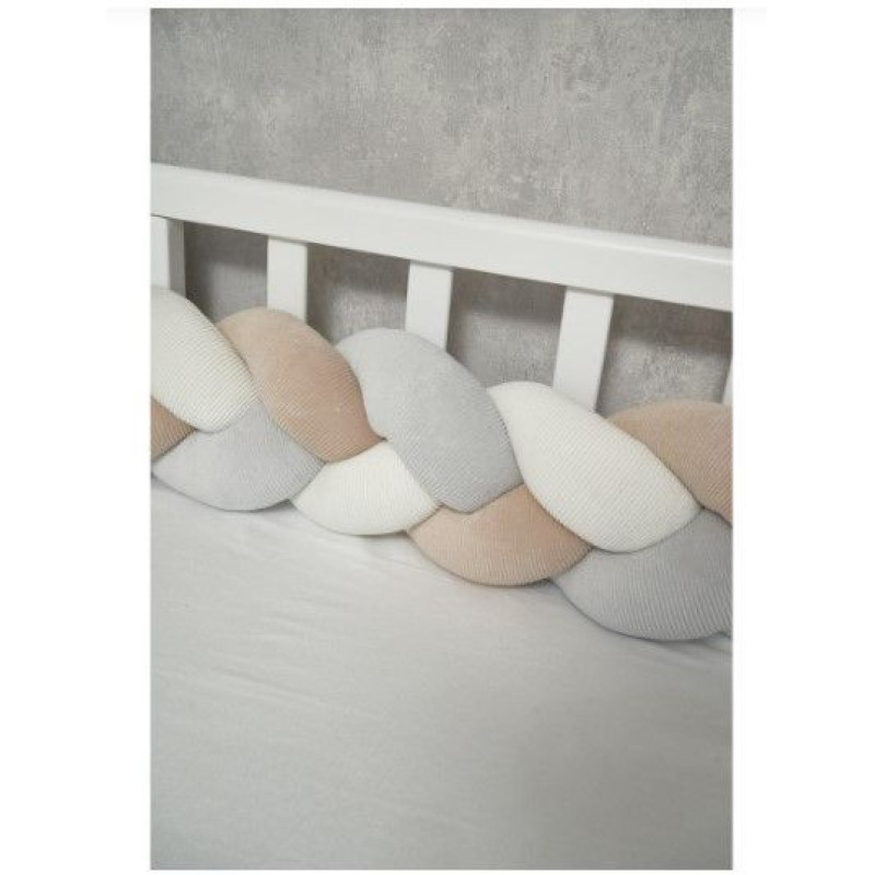 Бампер - косичка Twins 3-х прядна 120 см Ego 2020-K3-120E-1002, beige/ grey, сірий/беж