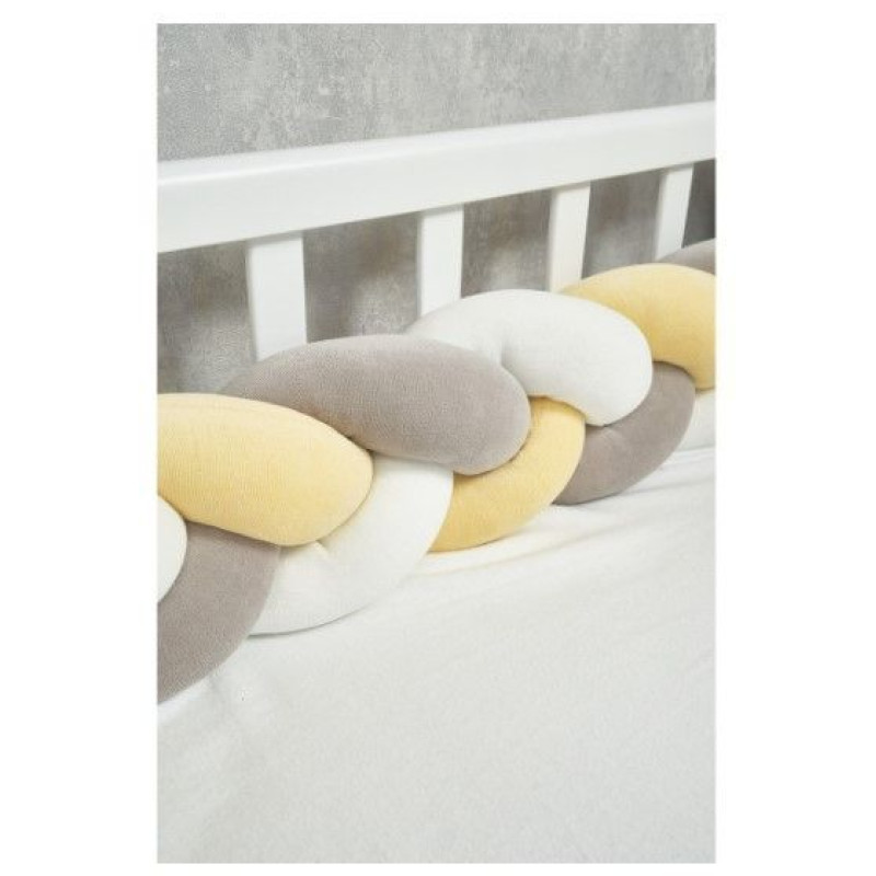 Бампер - косичка Twins 3-х прядна 240 см 2020-K3-240-0510202, yellow/grey/ecru, жовтий/сірий/молочний