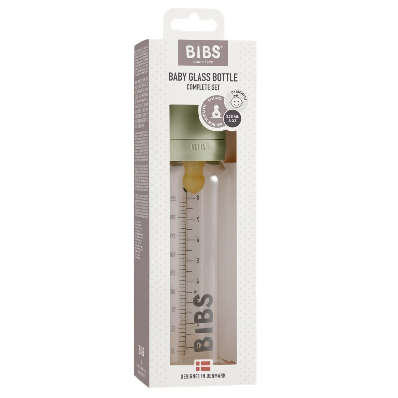 Скляна дитяча пляшечка BIBS Baby Glass Bottle повний комплект 225 мл – Sage