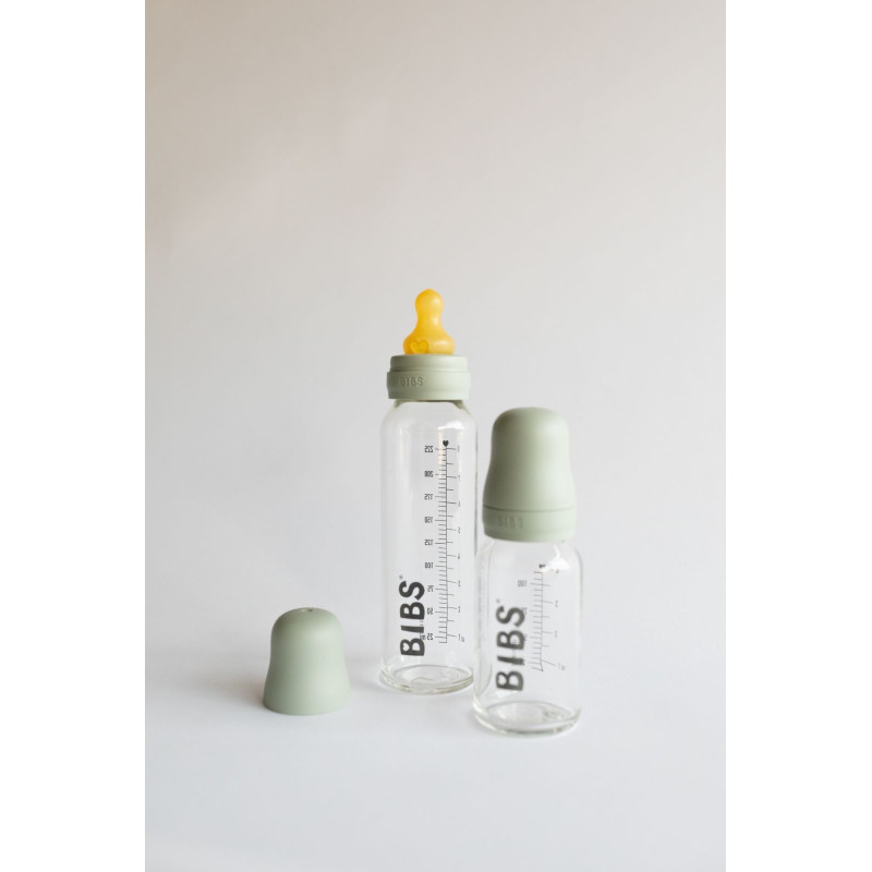 Скляна дитяча пляшечка BIBS Baby Glass Bottle повний комплект 225 мл – Sage