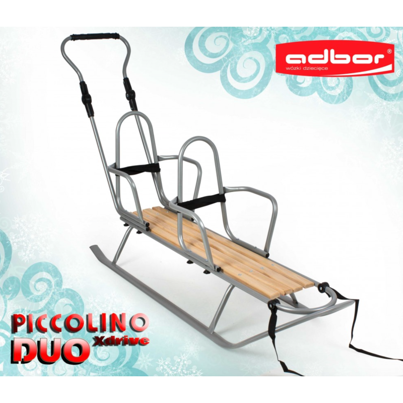 Санки для двійні Adbor Piccolino DUO зі спинкою срібні