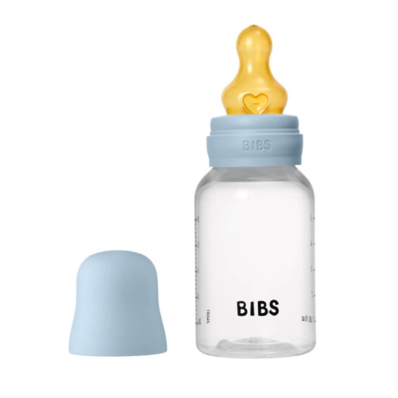 Дитяча пластикова пляшечка BIBS Baby Bottle Round Latex 150 мл Slow Flow Baby Blue (повільний потік)