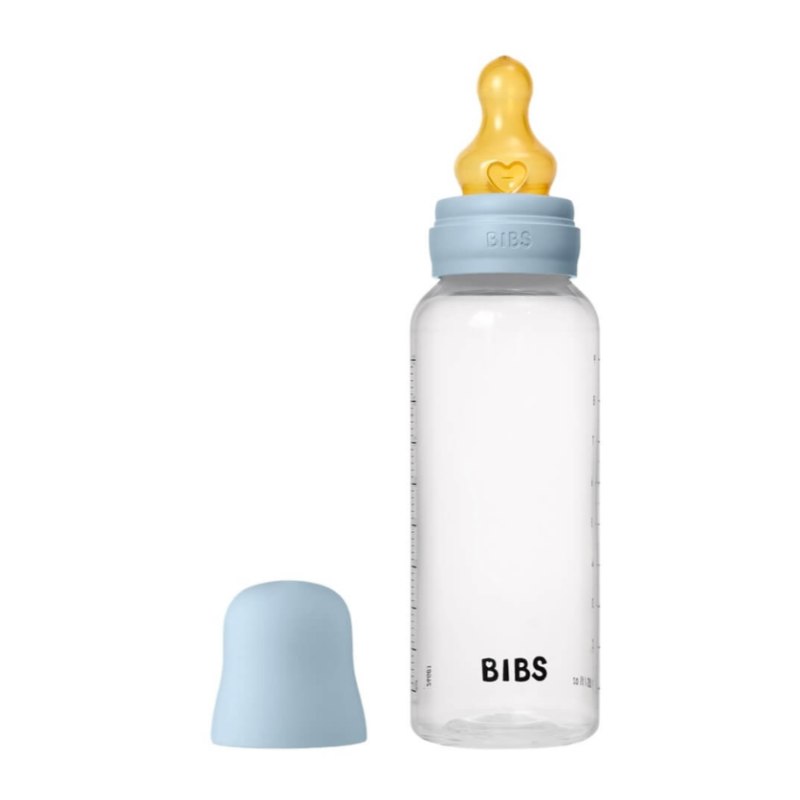 Дитяча пластикова пляшечка BIBS Baby Bottle Round Latex 270 мл Medium Flow Baby Blue (середній потік)