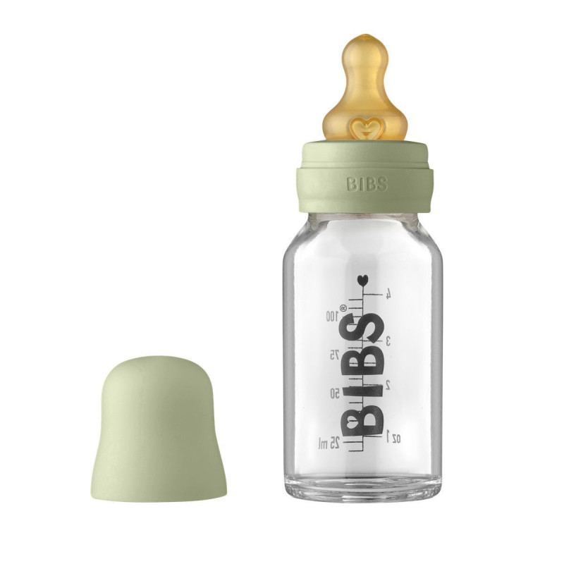 Скляна дитяча пляшечка BIBS Baby Glass Bottle повний комплект 110 мл – Sage