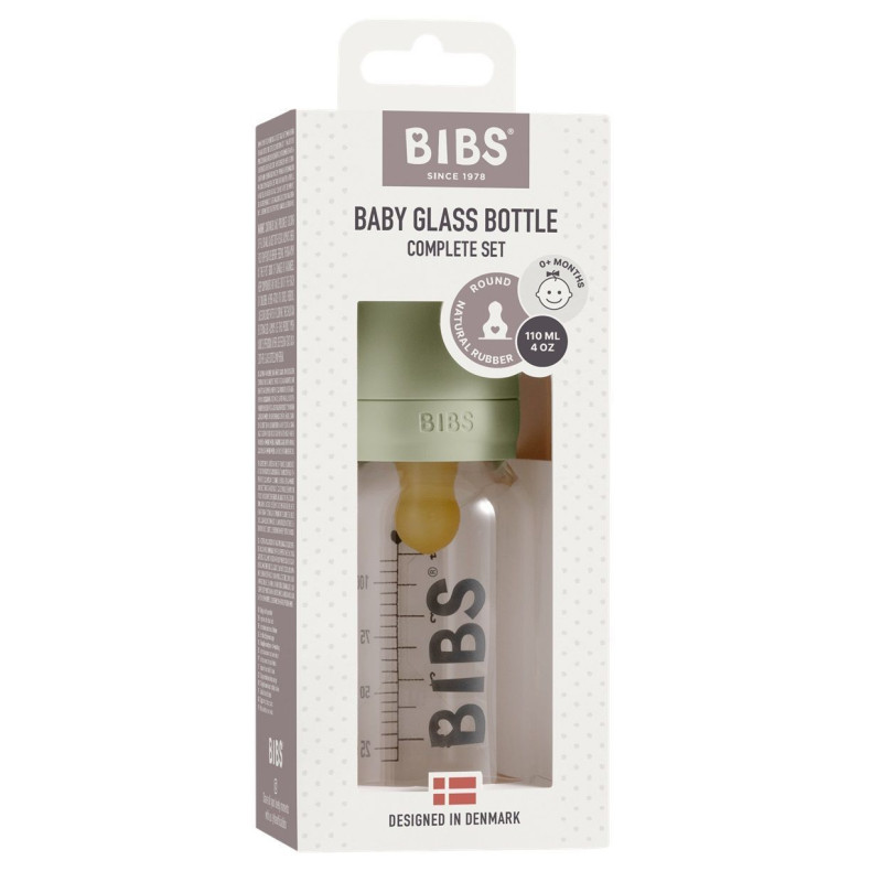 Скляна дитяча пляшечка BIBS Baby Glass Bottle повний комплект 110 мл – Sage