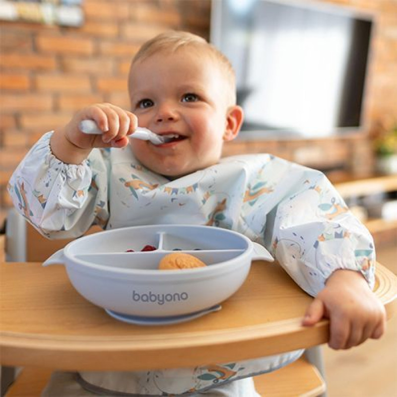 Силіконова тарілка Babyono з присоскою та кришечкою (Блакитна) 1661/01