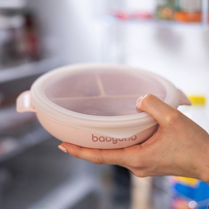Силіконова тарілка Babyono з присоскою та кришечкою (Рожева) 1661/02