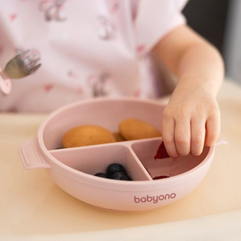 Силіконова тарілка Babyono з присоскою та кришечкою (Рожева) 1661/02