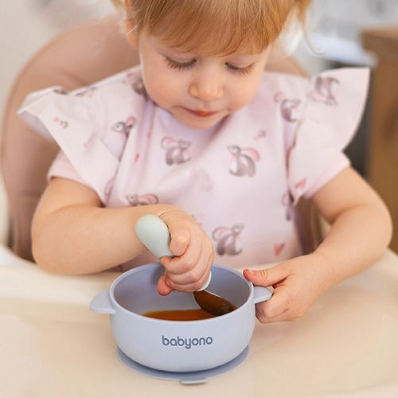 Силіконова миска Babyono з присоскою та кришечкою (Блакитна) 1662/01