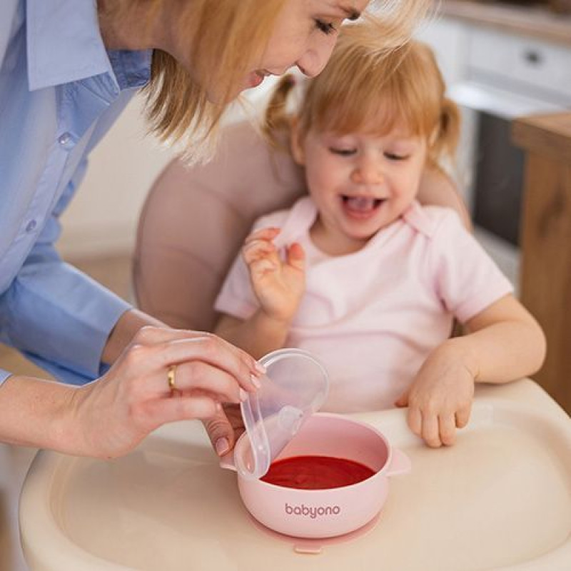 Силіконова миска Babyono з присоскою та кришечкою (Рожева) 1662/02