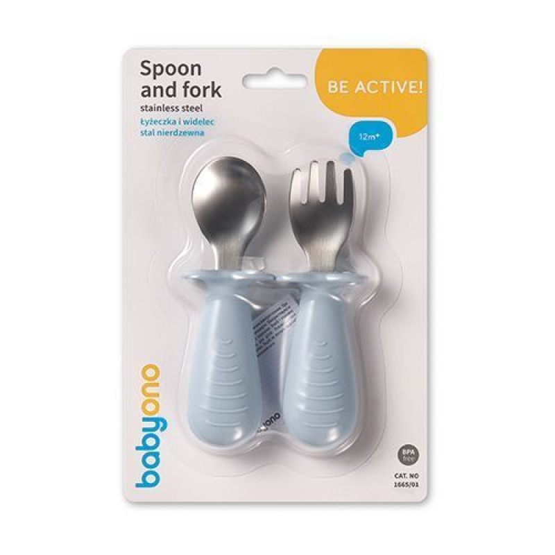 Ложечка і виделка з нержавіючої сталі (голубі) Babyono | арт.1665/01